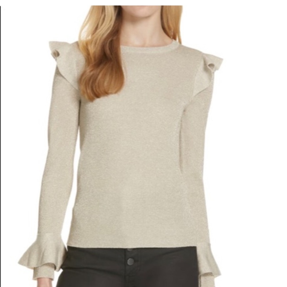 Alice + Olivia metallic sparkle ruffle wool top NWT